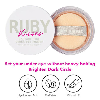 Ruby Kisses Instant Bake Undereye Powder - Vegan, Cruelty Free Powder for Brightening Eyes and Smudge-Free Makeup (Earth)