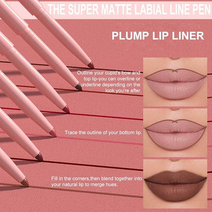 Kaely Matte Velvet Lip Liner Pencils Retractable for Shaping & Sculpting Lips, Taupe Lip Pencils for Women Long Lasting Waterproof Rich Lip Colors Liner Crayon Lipstick delineador de labios 12