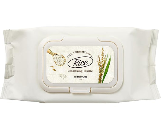SKINFOOD Rice Cleansing Wipes - Daily Hypoallergenic Rice Nourishing Makeup Remover Tissue Wipe - Facial Skin Clear & Refreshed - Korean Beauty Face Wipes for Women - Travel Makeup Wipes (80 Sheets)