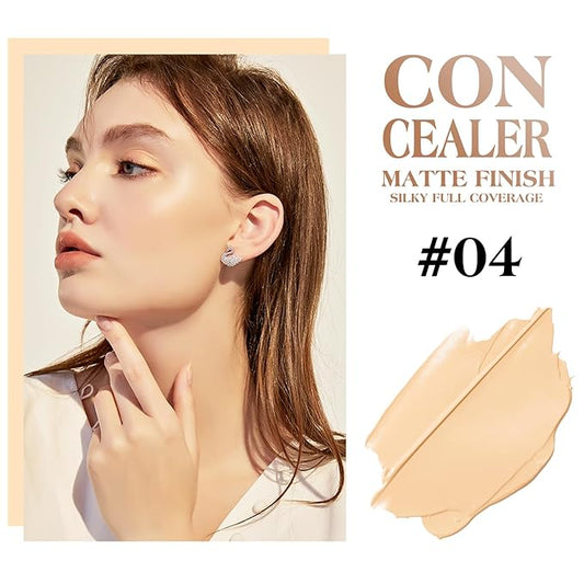 Full Coverage Cream Concealer Kit with Brush - Hydrating Waterproof Under-Eye Concealer for Concealing Dark Circles, Acne, Blemishes, Pores, and Spots (#04)