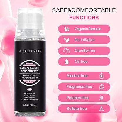 Eyelash Cleanser Concentrate 100ml Lash Extensions Shampoo Natural Foaming Cleanser DIY Non-lrritating Wash for Extensions Lashes with Salon Home Care-Makes 20 Bottles 60ml lash Shampoo (Bubble gum)
