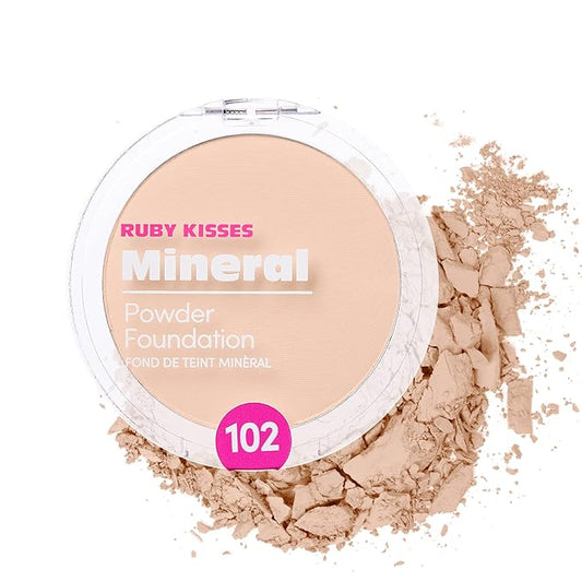 Ruby Kisses Mineral Pressed Powder Foundation, Medium to Full Coverage Natural Finish 0.35 Ounce (Fair Porcelain)