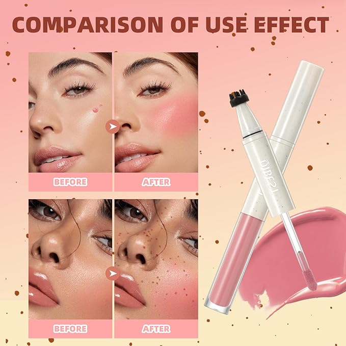 Double-Headed Freckle Blush Pen – 2-in-1 Faux Freckle Stamp & Soft Liquid Blush Duo, Waterproof Long-Lasting Freckles Tattoo Marker for Sunkissed Natural Look, Lightweight & Easy to Blend (04#)
