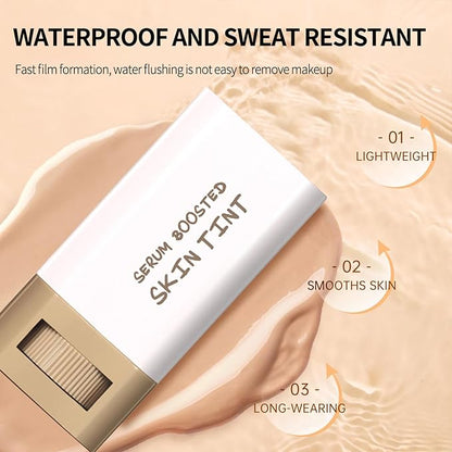 Foundation Stick Beauty Balm Serum Boosted Skin Tint, Solid Tinted Moisturizing Serum Foundation Face Stick, Multifunctional Full Coverage Concealer, Brightens, Makeup(#04)