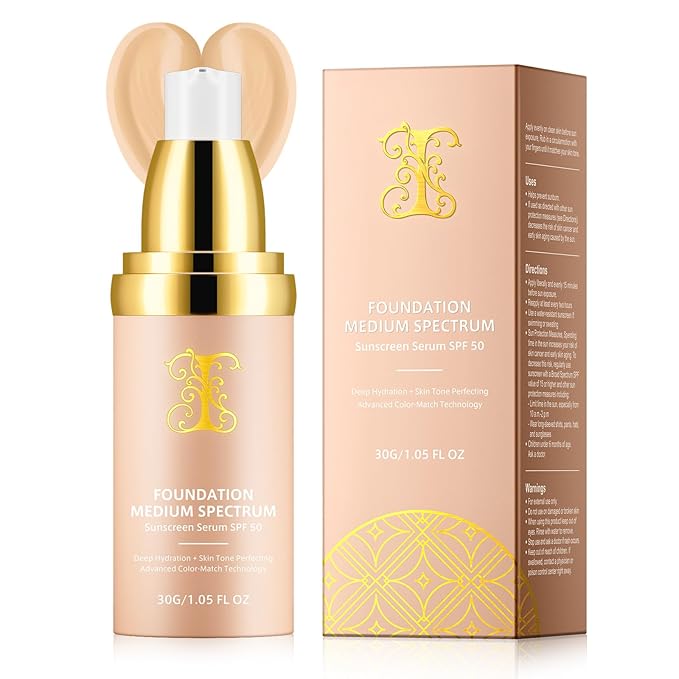 4 in 1 Foundation With SPF 50+, Longwearing & Waterproof, Color Changing Hydrating Concealer Light Spectrum for Gym, Sport, 30g/1.05 fl.oz
