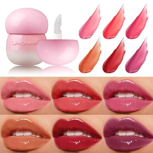 Mushroom Plumping Lip Gloss, Hydrating Lip Gloss Tinted Lip Care Lip Glaze, Glossy Finish Lip Glow Oil Lip Shine Primer Lip Tint Long Lasting Moisturizing Anti Drying (#02 Watermelon Red)