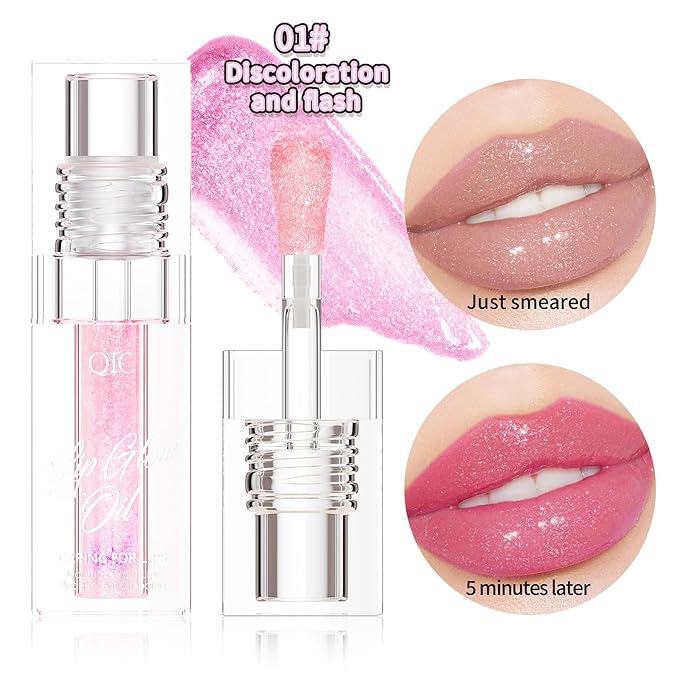 Magic Color Changing Lip Gloss, Warm Change Moisturizing, Long Lasting Nourishing Big Brush Lip Oil (#8)