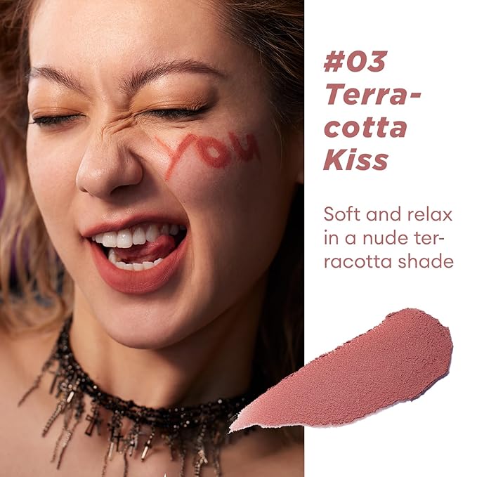 ITY Velvet Matte Finish Lip Stain-Mousse Textured Pudding Pot Lip Clay with Brush, Nude Shade, Dual-Use as Lipstick and Blush, Conceals Lip Lines, Rich Pigment, 0.21 oz (6g) in Terracotta Kiss