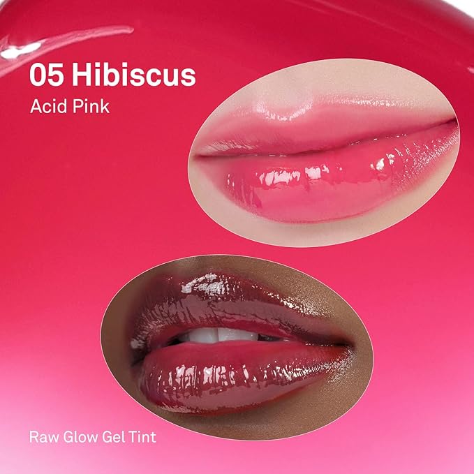 HINCE Raw Glow Gel Tint - Glossy Dewy Lip Tint, Non-Sticky & Long Wearing Lip Gloss for Natural Glass Glow, Moisturizing Liquid Lipstick, Vegan, 0.13 fl.oz. (HIBISCUS, 05)