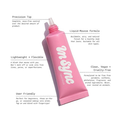 Half Caked In Sync Liquid Blush - Pigmented, Long-Lasting, Multi-Use Liquid Color - Lightweight, Natural Finish - Fragrance-Free, Clean, Vegan & Cruelty-Free, 15ml (Delicate Drama)