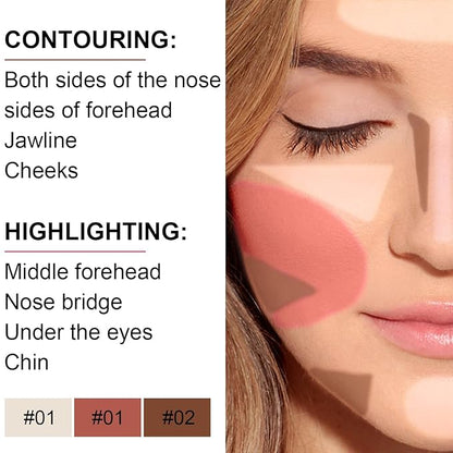 6 Colors Cream Contour Stick Makeup Kit,Shades and Highlighter,Blush and Bronzer Contour Stick for Sculpt the Cheeks,Long Lasting,Waterproof,Matte & Dewy Finish for Woman (SET C)
