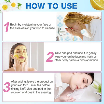 Turmeric Cleansing Pads Kojic Acid Turmeric Cleansing Pads, Face Turmeric & Kojic Acid Pads for Dark Spots, Glow Up Acne Scars, Unclog Pores, Enriched Vitamin C,Gentle & Non-Irritating