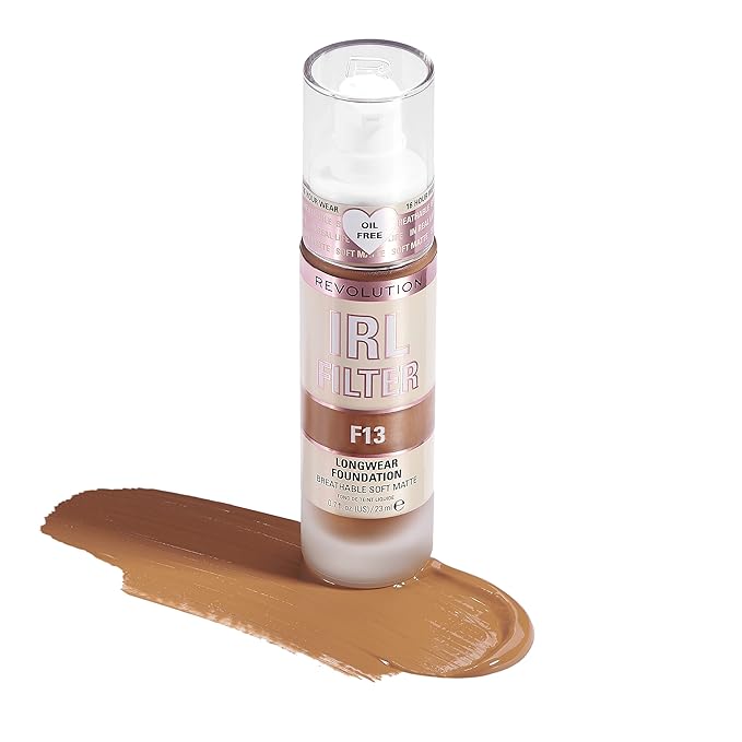 Revolution, IRL Filter Longwear Foundation, Soft & Breathable Formula, Medium to Full Coverage, Matte Finish, F13, 0.7 fl oz