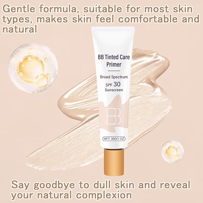 BB Cream Tinted Moisturizer SPF 30, BB Tinted Primer Full Coverage, Even Skin Color Hydrating and Smoothing