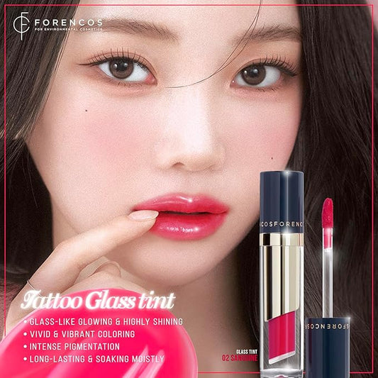 FORENCOS Tattoo Glass Lip Gloss Tint, Korean Glossy Tint/Stain, High Pigmentation, Glasting Shine, Long Lasting, Moisturizing, Lightweight, Non-Sticky Formula (02 Sanguine)