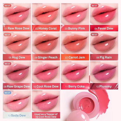 HINCE Raw Glow Dewy Ball - Tinted Lip Balm, Jelly Gloss Glow, Shine and Hydration, Lip & Blush Multiuse, Vegan, 0.12 oz. (13 colors) (HUG DEW)