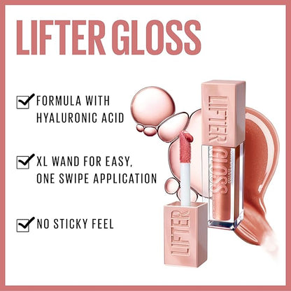 Maybelline Lifter Gloss, Hydrating Lip Gloss with Hyaluronic Acid, High Shine for Plumper Looking Lips, Gold, Warm Neutral, 0.18 Ounce