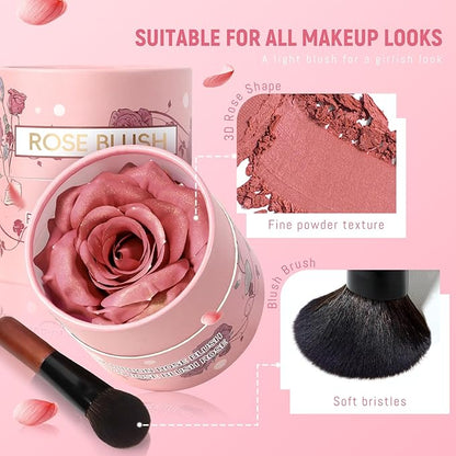 3D Rose Petal Blush for Cheeks, Baby Peach Cream to Powder Flower Blush Makeup Gift for Women, Natural Nude Dewy Finish Shimmer Buildable Face Rouge Rubor Highlighter Contour Makeup-Baby Peach