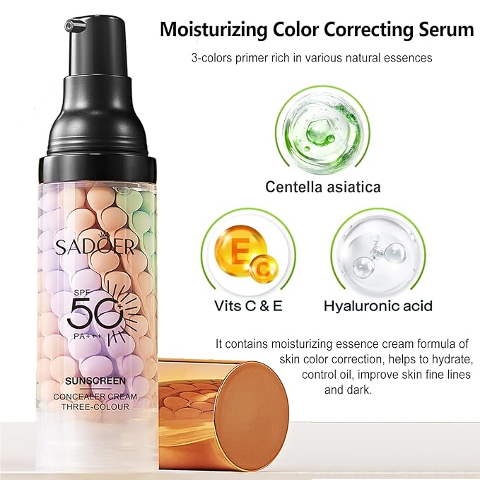Primer for Face Before Makeup, SPF 50 Sunscreen Isolation Cream, One Step Color Correcting & Oil Control, Moisturizing, 3 In1 Color Corrector Primer Facial Serum, Radiance Skin