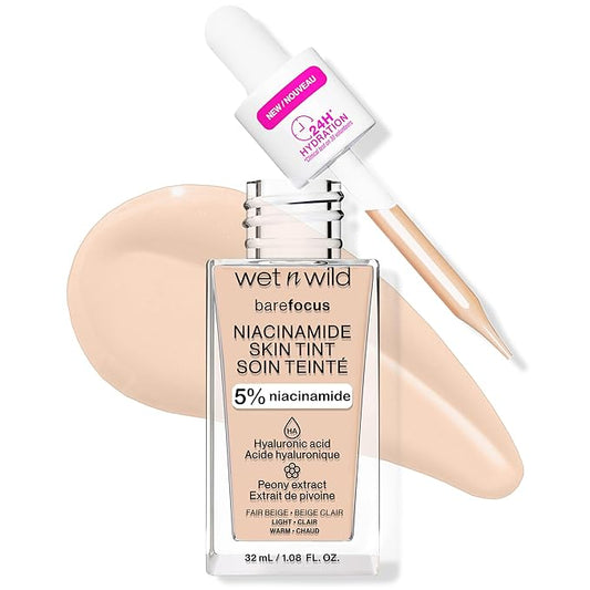 wet n wild Bare Focus Skin Tint, 5% Niacinamide Enriched, Buildable Sheer Lightweight Coverage, Natural Radiant Finish, Hyaluronic & Vitamin Hydration Boost, Cruelty-Free & Vegan - Fair Beige