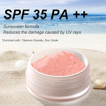 Sunscreen Mineral Blush Powder, SPF 35, Talc-Free, Loose Powder Blush, Buildable Lightweight Coverage, for Matte Base Makeup (#07 Shine Rose BlushMakeup)