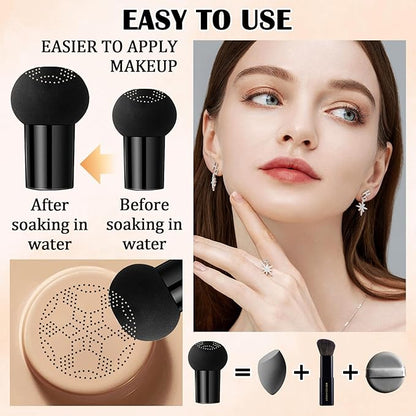 Mushroom Head Air Cushion CC Cream,Full Coverage Mushroom Head Liquid Foundation BB Cream Face Makeup,Oil Control Long Lasting Moisturizing Matte Concealer,Even Skin Tone（Natural）