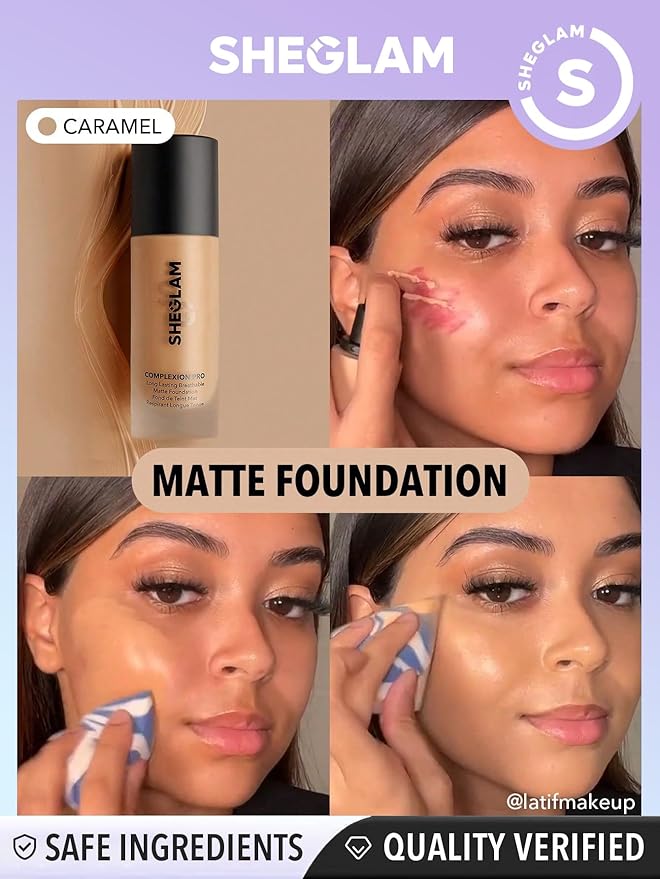 SHEGLAM Full Coverage Foundation Makeup Long Lasting Waterproof Matte Dewy Liquid Foundation - Caramel