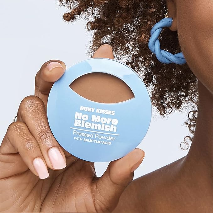 Ruby Kisses No More Blemish Face Powder with Salicylic Acid Korean Makeup Matte Finish Full Coverage Pressed Powder (Toffee)