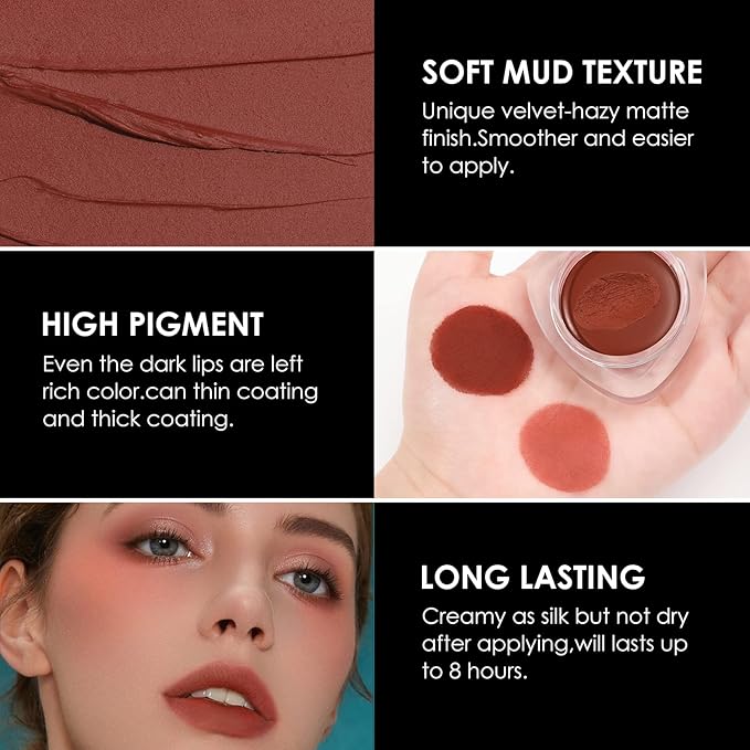 FOCALLURE Velvet-hazy Matte Cheek Lip Mud Dual-use For Lips And Cheek Lip Clay High Pigment Lipstick Blush Lasting Lip Tint