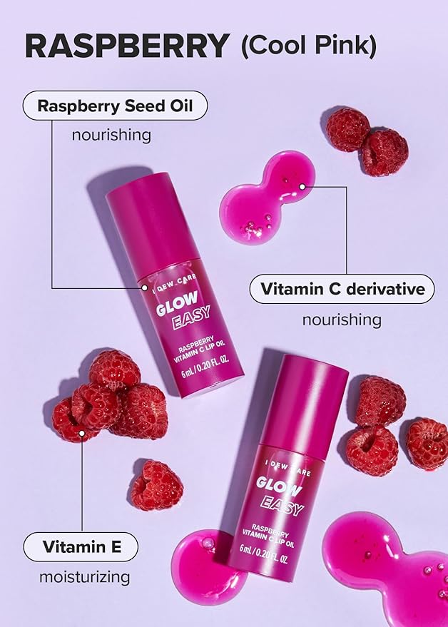 I DEW CARE Lip Gloss - Glow Easy Raspberry | Jojoba Seed Oil, Vitamin C, Pigmented Glossy Stain, Hydrating, Korean Makeup, Pink Color, Moisturizing, Nourishing, 0.20 FL Oz