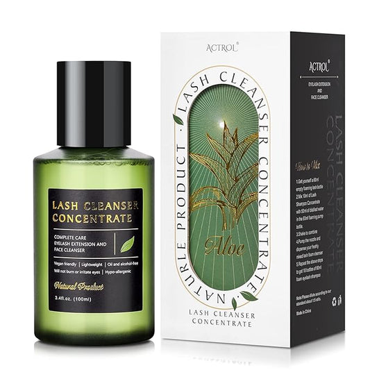 Eyelash Cleanser Concentrate Aloe 100ml Lash Extension Shampoo Natural Foaming Cleanser DIY Gift Paraben & Sulfate Free Wash for Extensions Lashes with Home Care-Makes 60ml Bottles