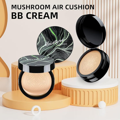 Mushroom Head Air Cushion CC Cream - BB Cream Foundation Makeup Moisturizing Concealer Long-Lasting, Cushion Foundation Full Coverage Self Adjusting for Mature Skin & All Skin Types (Dark Brown)