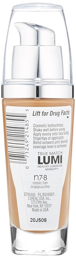 L'Oreal Paris True Match Lumi Healthy Luminous Makeup, N7-8 Classic Tan Cappucino, 1 fl; oz.