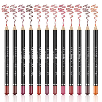 12 Colors Matte Lip Liner Pencil Set - Velvet Smooth, Long Lasting, High Pigmented Brown Lip Liner - Waterproof & Fade Resistant - Professional Makeup Gift Set for Women