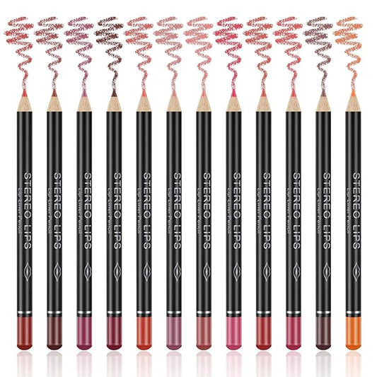 12 Colors Matte Lip Liner Pencil Set - Velvet Smooth, Long Lasting, High Pigmented Brown Lip Liner - Waterproof & Fade Resistant - Professional Makeup Gift Set for Women