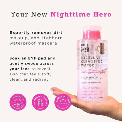 ERASE YOUR FACE Micellar Cleansing Water - Hydrating Micellar Water to Help Remove Makeup, Cleanse Skin & Reveal a Soft, Radiant Complexion - Suitable for Sensitive Skin (16.9 Fl Oz)