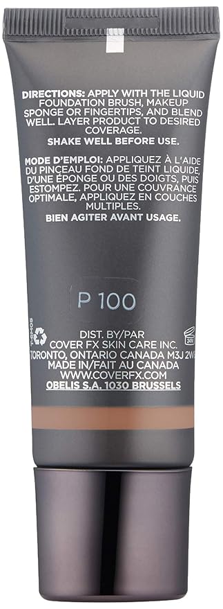 Cover FX Natural Finish Foundation: Water-based Foundation that Delivers 12-hour Coverage and Natural, Second-Skin Finish with Powerful Antioxidant Protection - P100, 1 Fl Oz