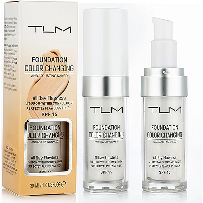 2 Pcs TLM Color Changing Foundation Makeup, Hydrating Waterproof and Light Long Lasting, Flawless Full Coverage Natural Color Face Primer Base Makeup.