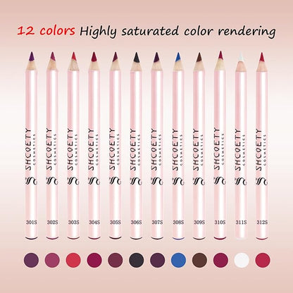 12 Colors Lip Liner Combo, Matte Nude Lipstick Long Lasting and Non-removal Waterproof Smooth Ultra Fine Texture High Pigmented Lip Plumping Brown Black Color Lip Pencil Makeup