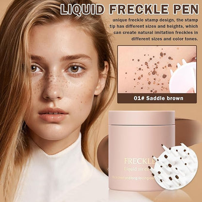 Freckle Pen Fake Freckle Stamp Natural-Looking Quick Dry Cover Blemishes Waterproof Long Lasting Faux Freckles Cushion for Trendy Wild Sunburn Nude Makeup #Saddle Brown
