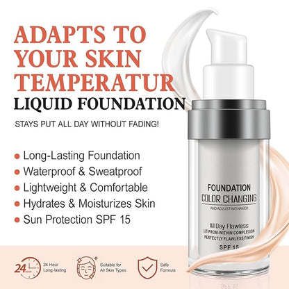 Concealer Cover Cream, Flawless Colour Changing Foundation Makeup, Warm Skin Tone Foundation liquid Base Nude Face Moisturizing Liquid Cover Concealer for Women and Girls