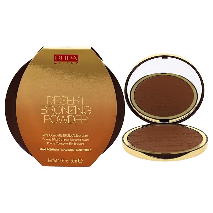 PUPA Milano Desert Bronzing Powder - Add Warmth, Sculpt And Contour - Deep Color For Natural Radiance And Glow - Silky Soft Bronzer Formula - Pressed Compact Face Makeup - 002 Honey Gold - 1.05 Oz