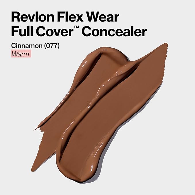 Revlon ColorStay Flex Wear, Full Cover Non-Creasing Concealer, Infused with Hyaluronic Acid & Vitamin E, Flexible Longwear, 077 Cinnamon, 0.34 Fl Oz