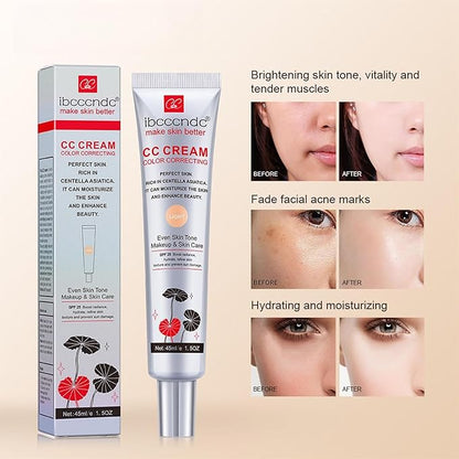 Hydrating CC Cream Foundation with Centella Asiatica - Multi-Purpose Pre-Makeup Primer Moisturizing Facial Concealer Sunscreen Full-Coverage CC Cream with SPF 25 (01)