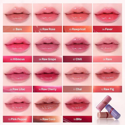 HINCE 2PCS Glossy & Dewy Lip Stain, Pink Pepper & Bite Raw Glow Gel Tint, Non-Sticky & Hydrating, Long-Wearing Vegan Lip Tint, 0.13 fl.oz. (PINK PEPPER, BITE)
