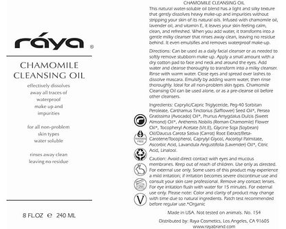 Raya Chamomile Facial Cleansing Oil (154) | Natural and Organic, Water-Soluble Oil Cleanser and Water-Proof Make-Up Remover For All Skin | Made With Chamomile and Lavender Oils
