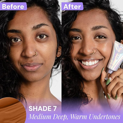 Naked Sundays BeautyScreen™ SPF 50 Mineral Peptide Foundation Tint – 2-in-1 Skin Tint & Mineral Sunscreen | Radiant, Buildable Coverage, Acne-Safe, Infused with Peptides (7 Tan Toffee, 1.01 oz)