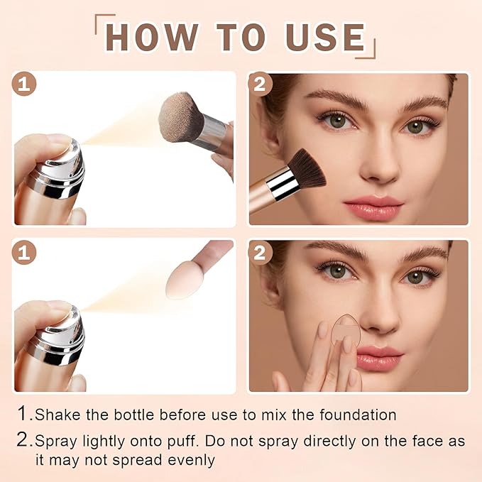 CAHIUYOA Magic Minerals Airbrush Foundation Spray Makeup Silky Full Coverage Airbrush Flawless Foundation for Mature Skin,Natural Matte Finish Moisturizing Makeup Primer - 02 Beige