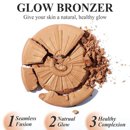 UCANBE Glow Bronzer, Long-Lasting Baked Shimmer Bronzing Powder - 03 Sunkissed Bronzer, Lightweight & Buildable Sun-kissed Satin Finish, Luminous Contour for Face, Cheeks, and Body