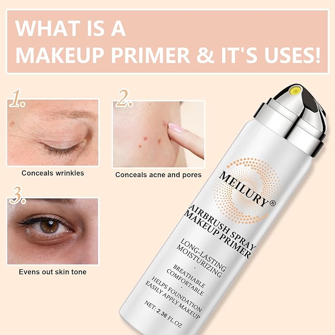 AirBrush Foundation Spray Set, Spray Foundation Makeup and Hydrating Face Air Primer Kit, Longwear Waterproof Liquid Matte Foundation Mist for Flawless Look (02 Beige)